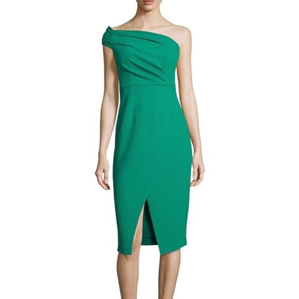 Black Halo One Shoulder Sheath Dress in Green